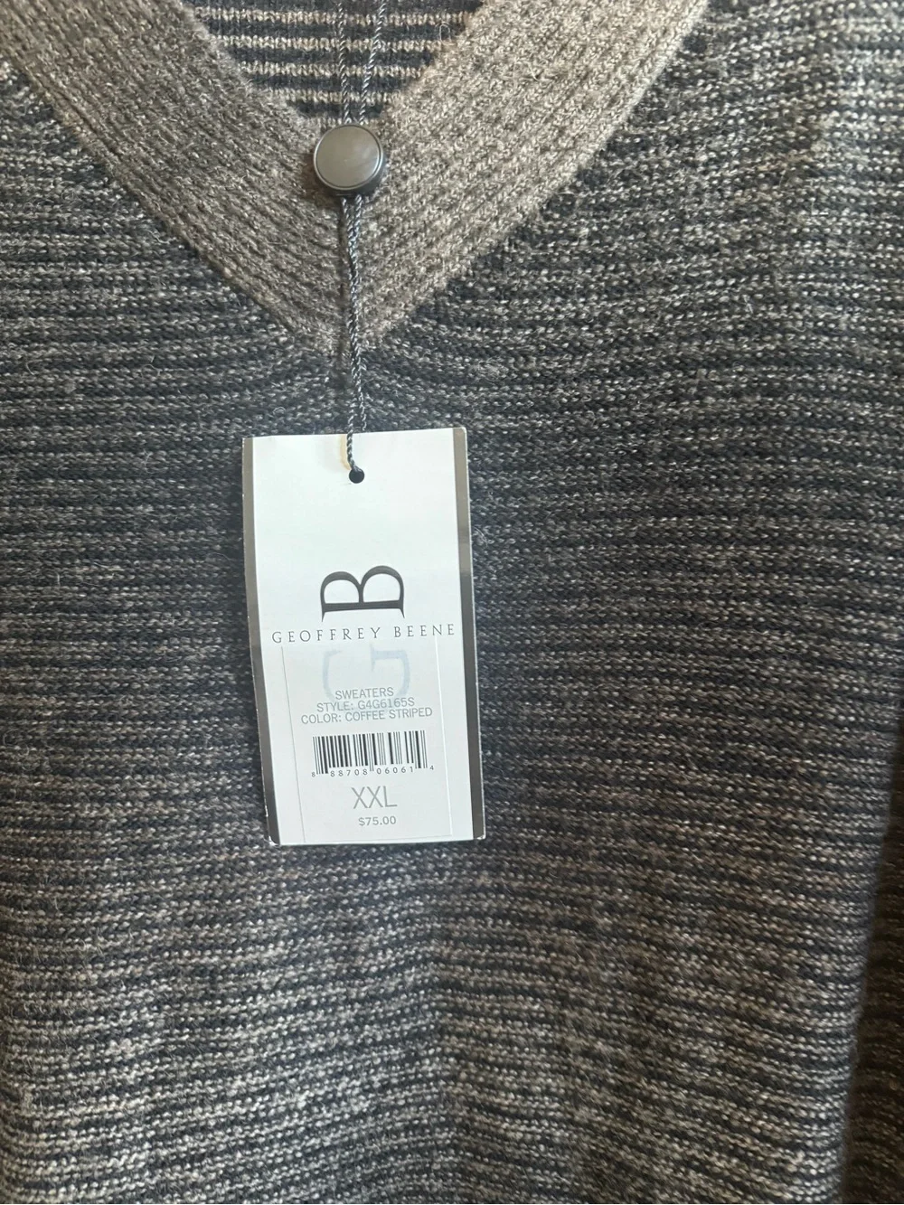 NWT Geoffrey Beene Gray Ribbed V-Neck Sweater
